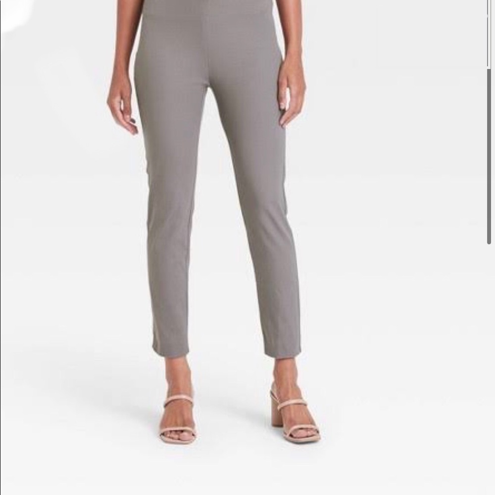 A New Day - Pin-Striped Grey and White, Flat Front, Ankle Pants